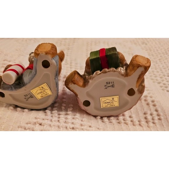 Pair Christmas Teddy Bear Figurines Homco Candy Cane Gift Boy Girl - Picture 7 of 8